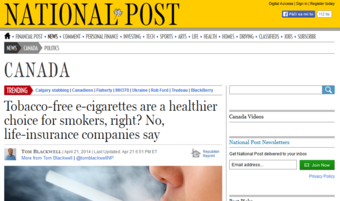 Tobacco free e cigarettes are a healthier choice for smokers right No life insurance companies say National Post 2014 04 23 10 46 58
